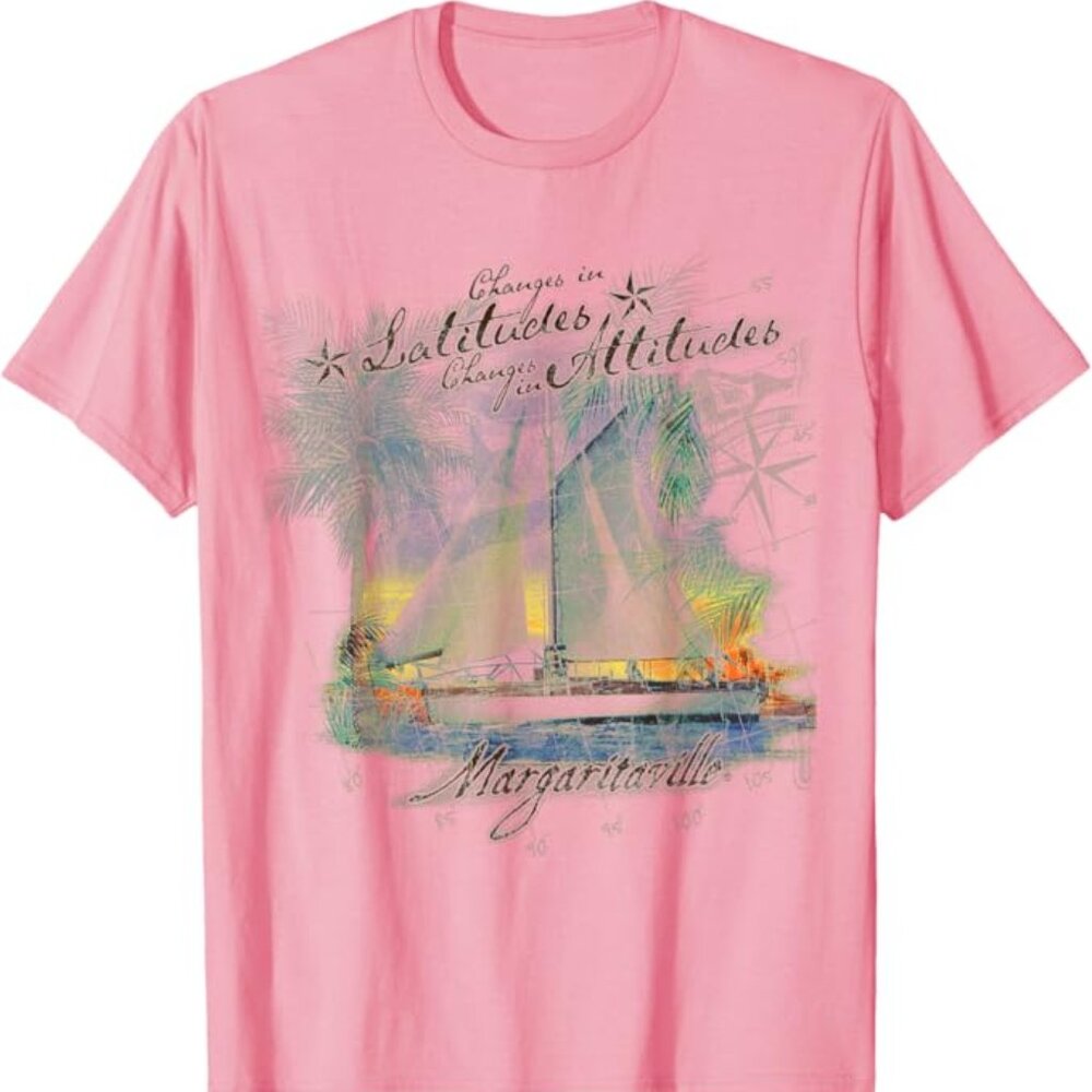 Margaritaville Changes in Latitude Grey Letter Print T-Shirt Size Medium